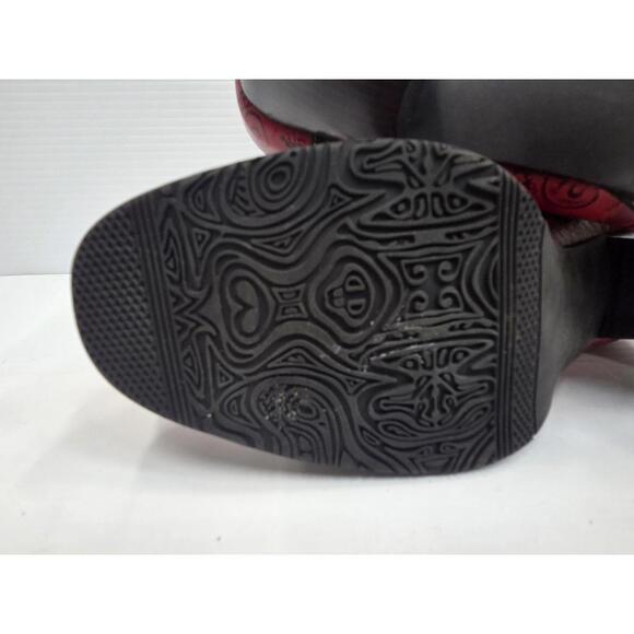 Red Paisley Heel Shoes Womens Size 39 US 8 Lace Up Leather Print Vintage Style - Picture 9 of 13